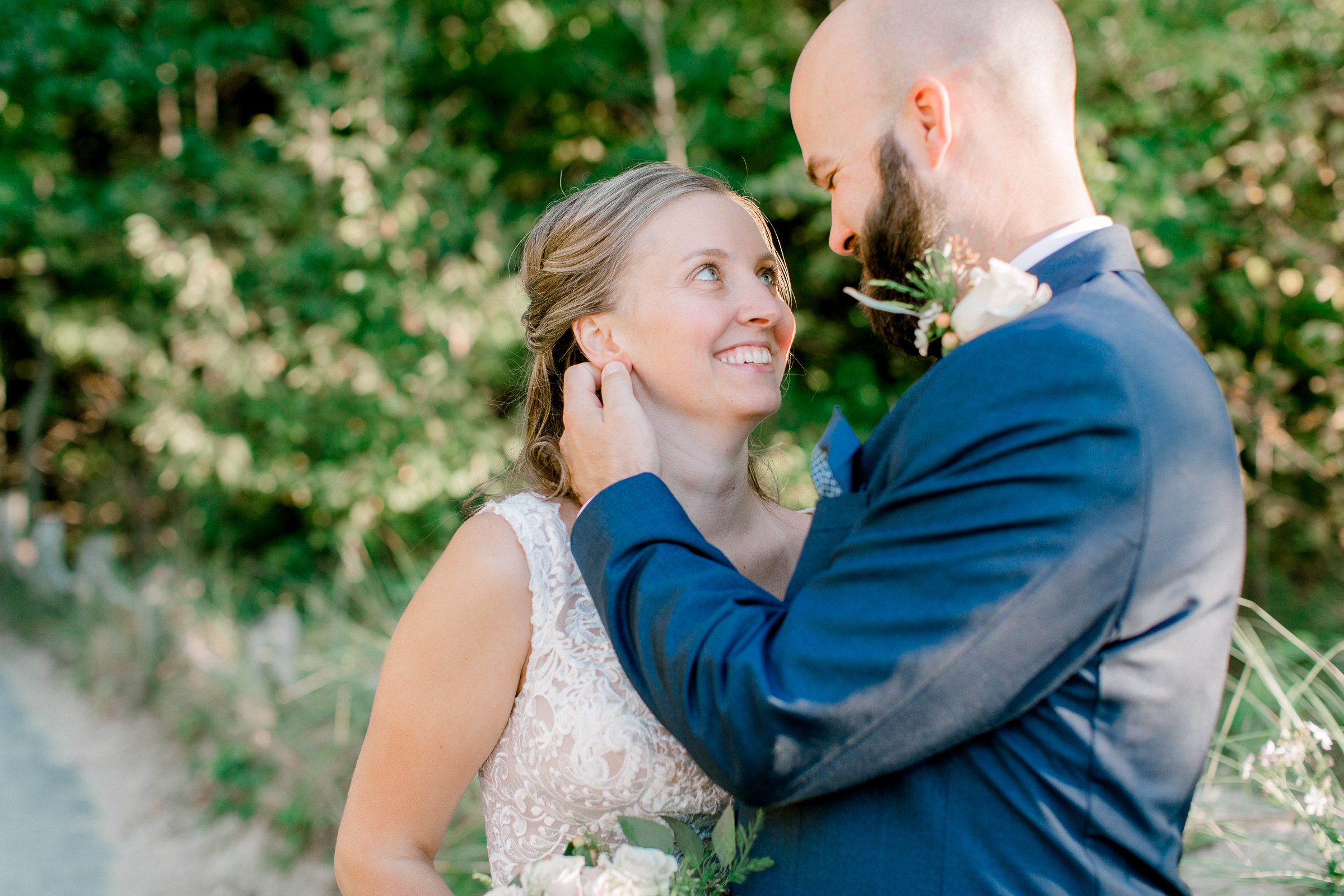 Intimate blush navy beach wedding Lake Michigan