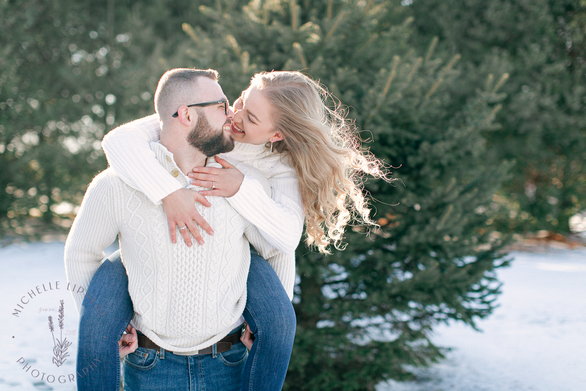 Casual snowy winter engagement session in Mid-Michigan