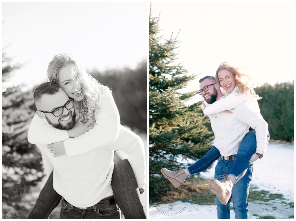 Casual snowy winter engagement session in Mid-Michigan