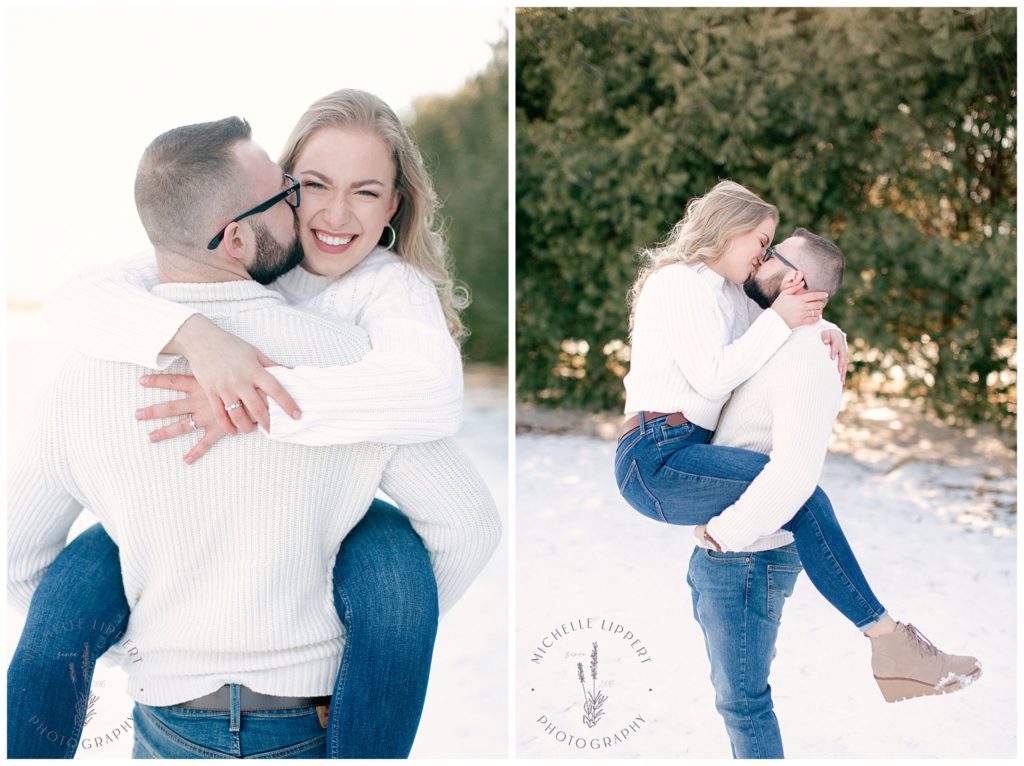 Casual snowy winter engagement session in Mid-Michigan