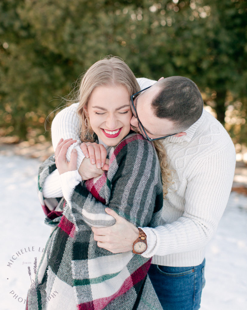 Casual snowy winter engagement session in Mid-Michigan