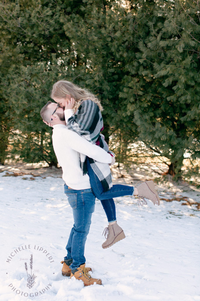 Casual snowy winter engagement session in Mid-Michigan