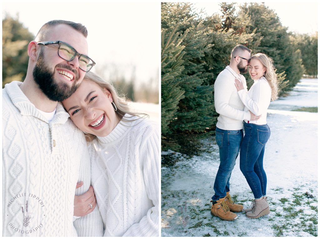 Casual snowy winter engagement session in Mid-Michigan