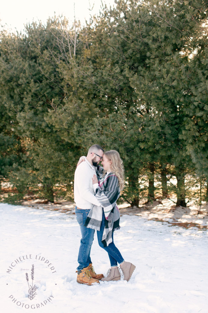 Casual snowy winter engagement session in Mid-Michigan