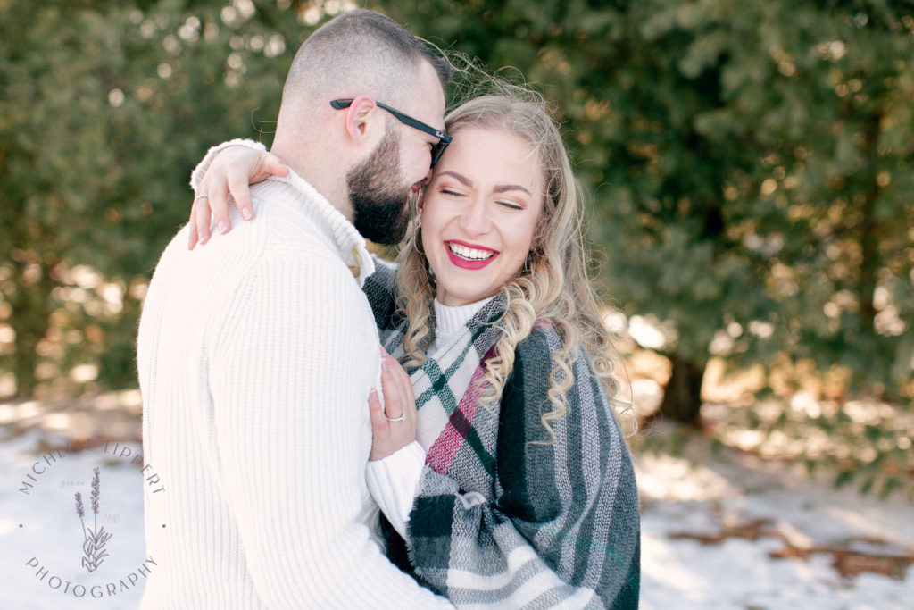 Casual snowy winter engagement session in Mid-Michigan