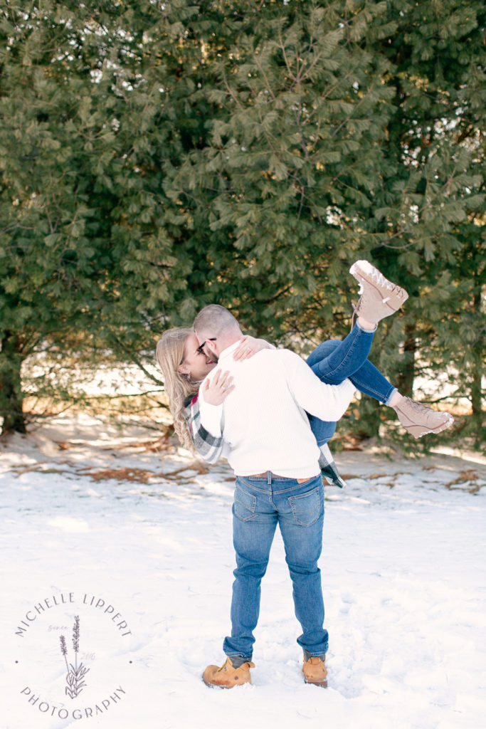 Casual snowy winter engagement session in Mid-Michigan