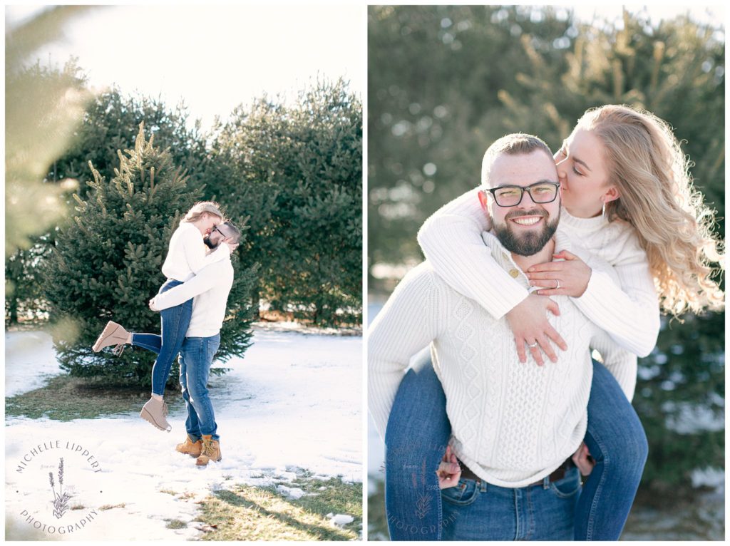 Casual snowy winter engagement session in Mid-Michigan