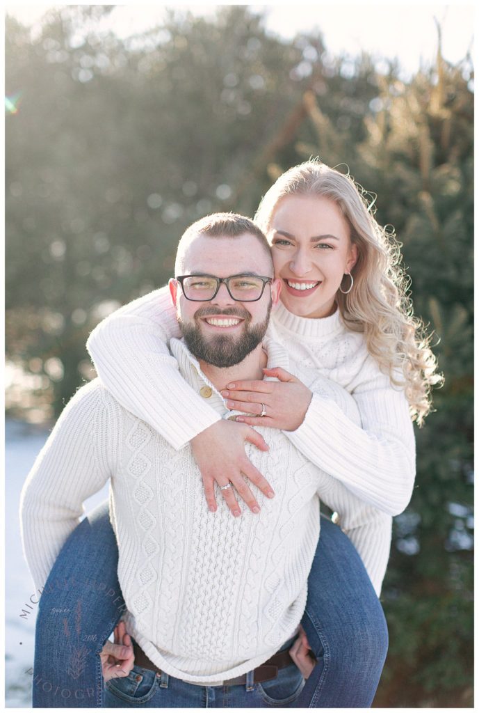 Casual snowy winter engagement session in Mid-Michigan
