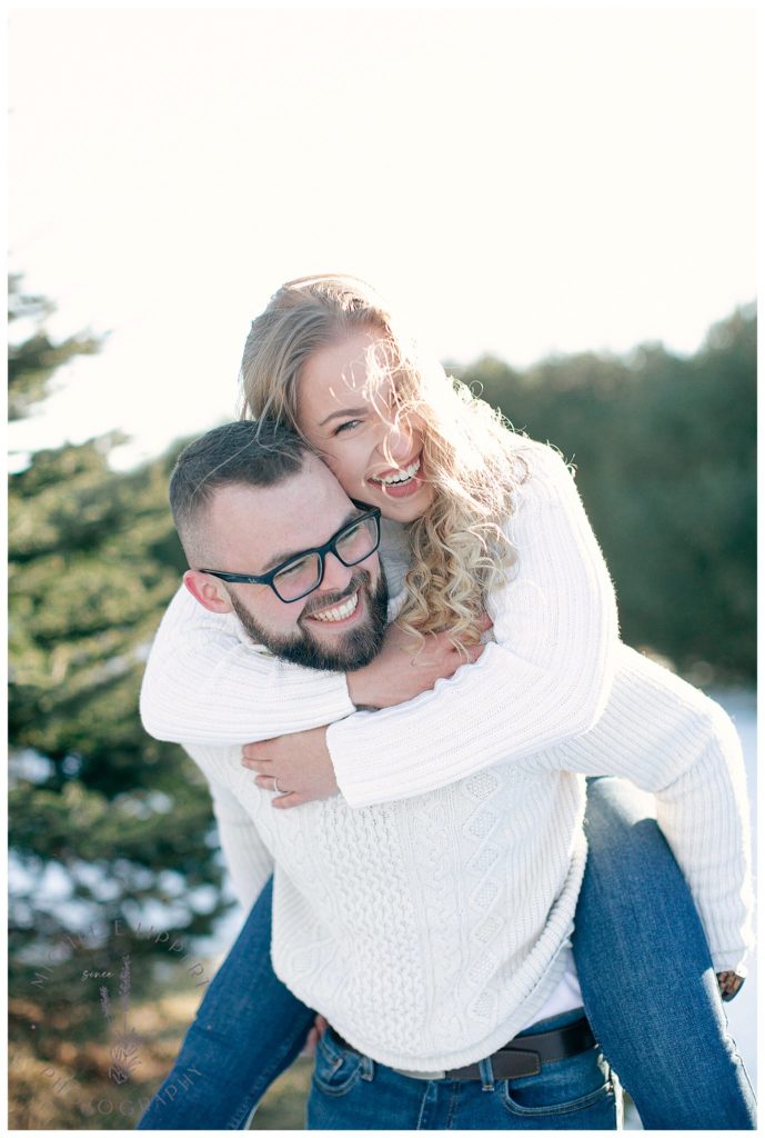 Casual snowy winter engagement session in Mid-Michigan
