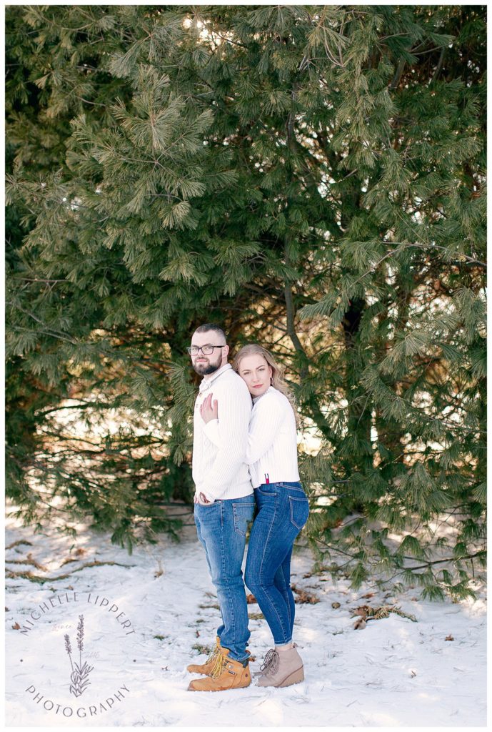 Casual snowy winter engagement session in Mid-Michigan
