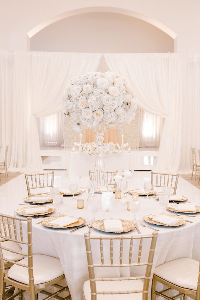 All White Glam Reception Decor | Knotting Hill Place Luxury Dallas Wedding Venue