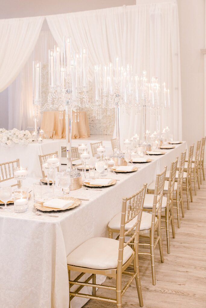 All White Glam Reception Decor | Knotting Hill Place Luxury Dallas Wedding Venue
