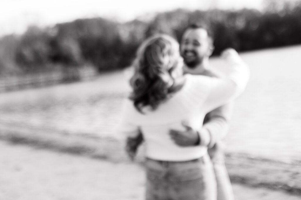 Sunset engagement session on the beach in fall