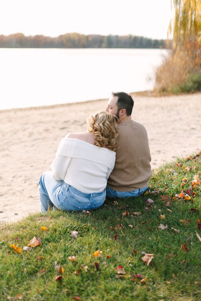 Sunset engagement session on the beach in fall