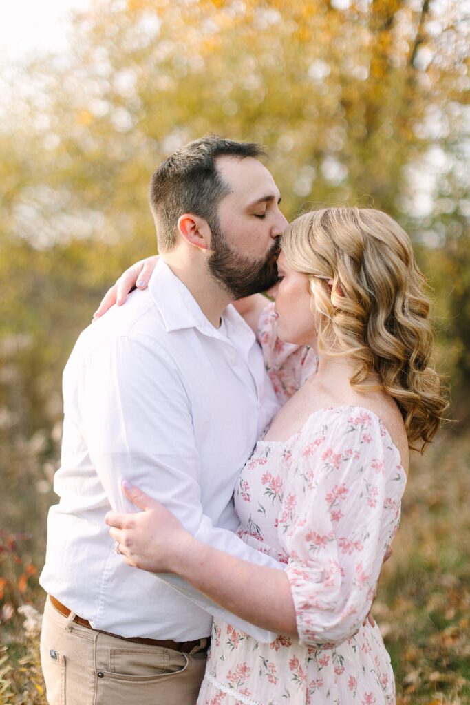 Sunset engagement session on the beach in fall