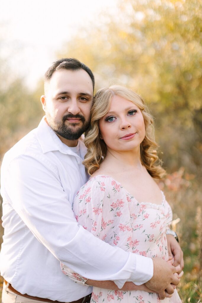 Sunset engagement session on the beach in fall