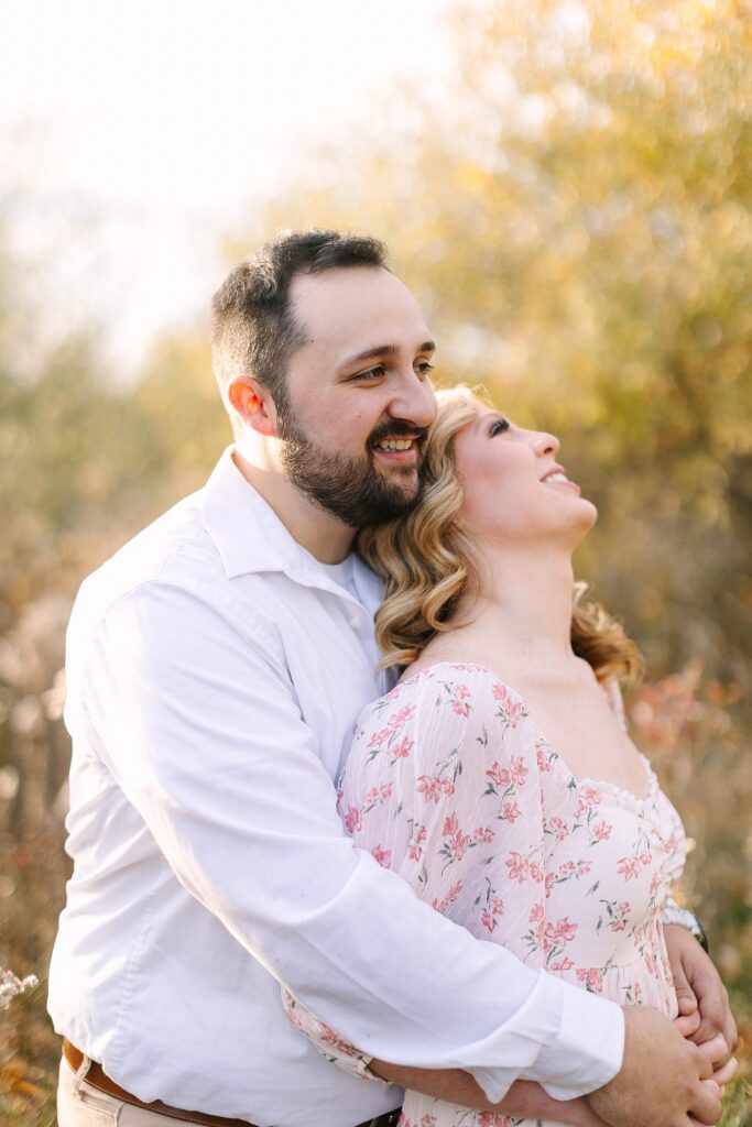 Sunset engagement session on the beach in fall