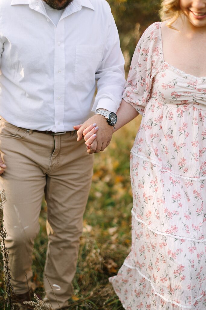 Sunset engagement session on the beach in fall