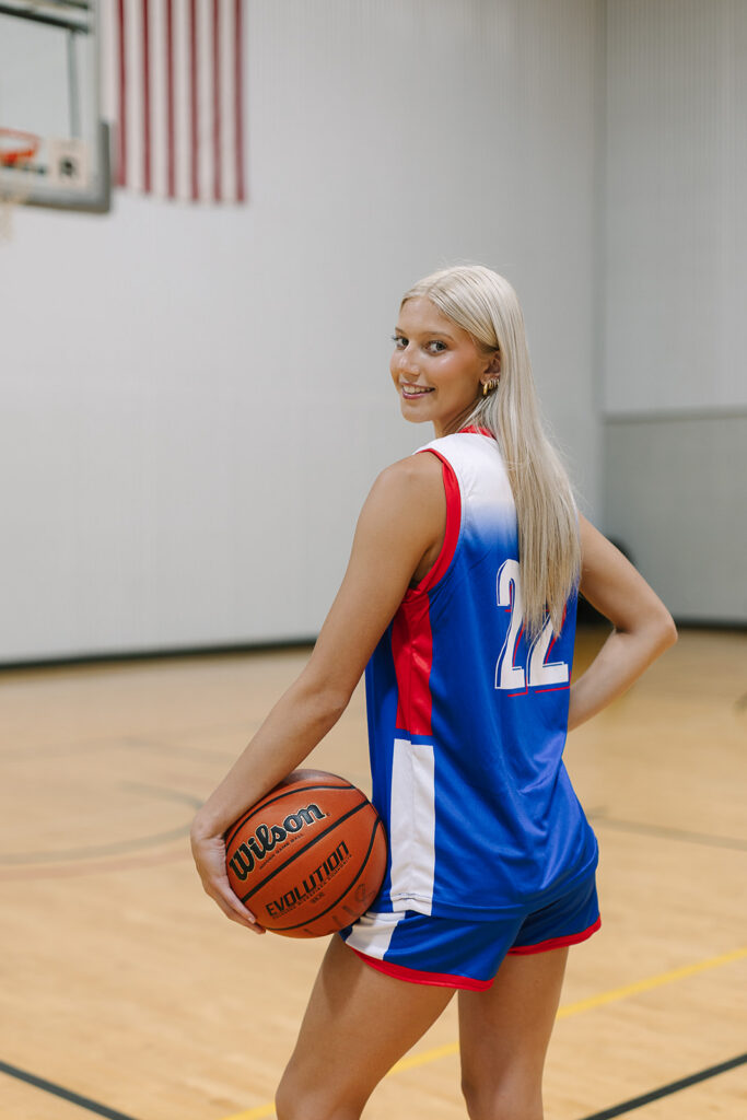 Charlie wearing her Team USA basketball uniform at Morey Courts in Mount Pleasant, Michigan.