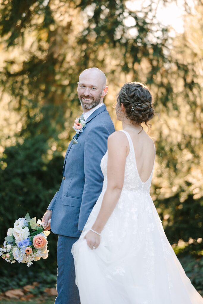 Newlywed fall wedding portraits at Michigan State University