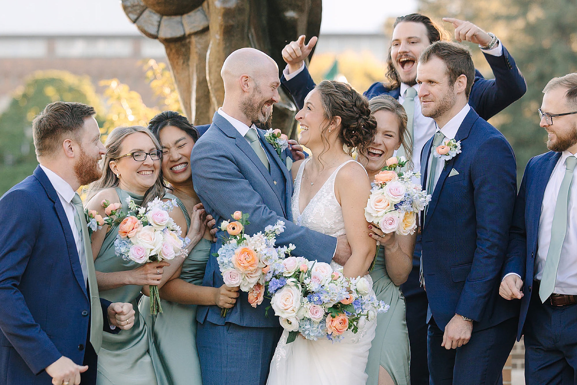 Wedding party portraits on the Michigan State University campus