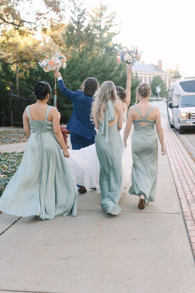 Wedding party portraits on the Michigan State University campus