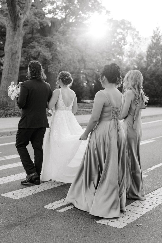Wedding party portraits on the Michigan State University campus