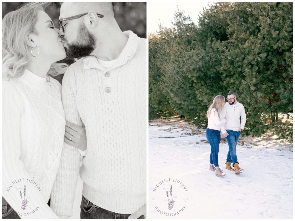 Casual snowy winter engagement session in Mid-Michigan