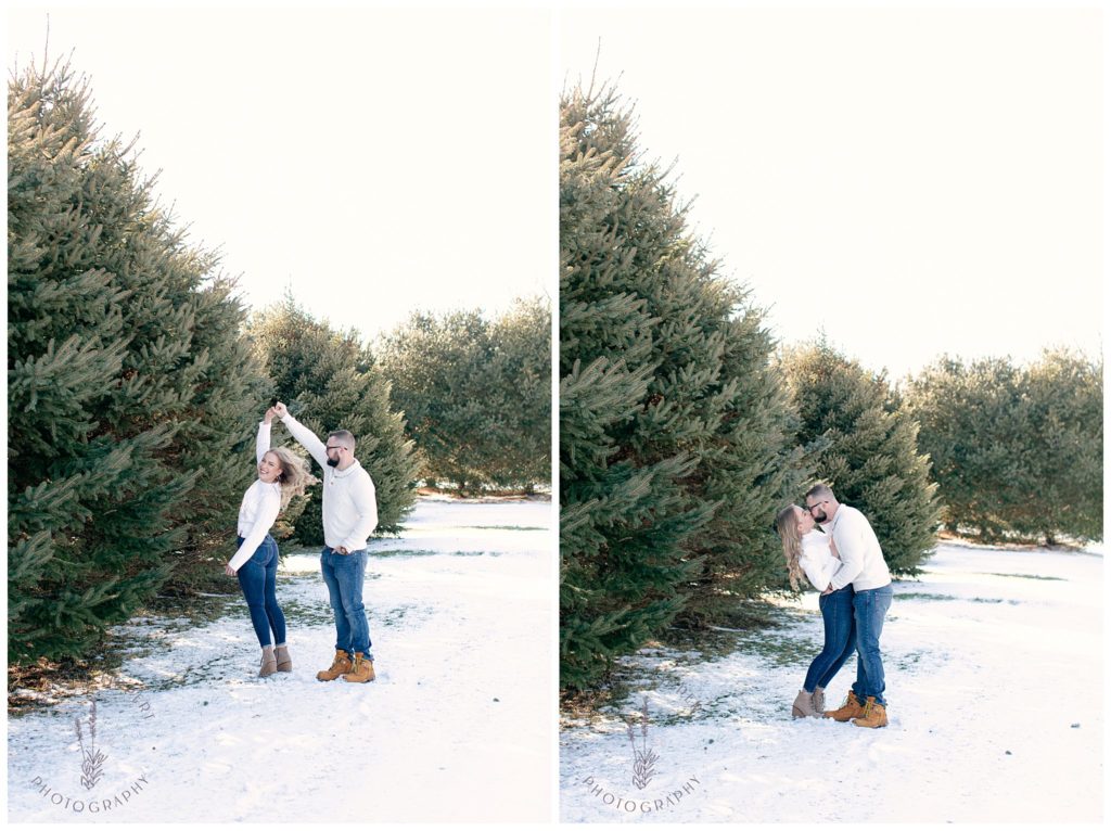 Casual snowy winter engagement session in Michigan