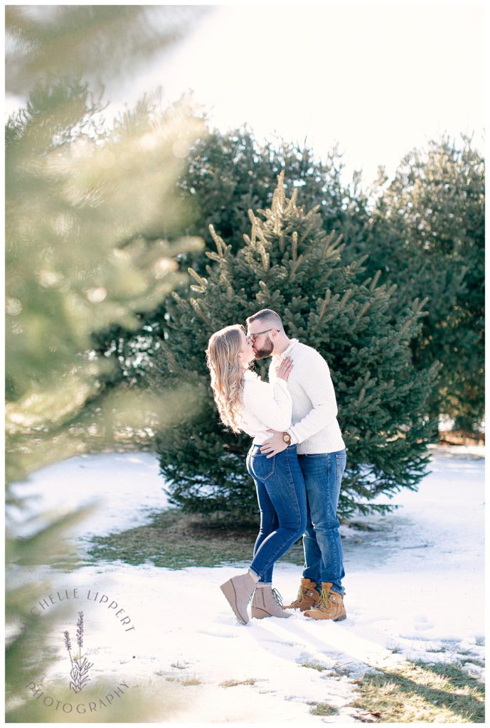 Casual snowy winter engagement session in Mid-Michigan