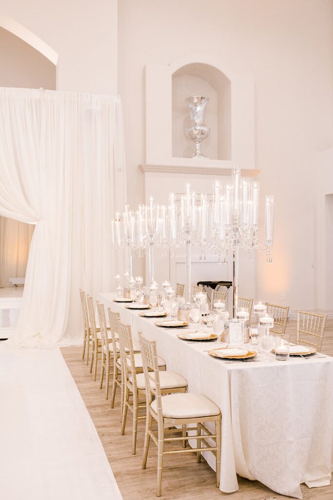 All White Glam Reception Decor | Knotting Hill Place Luxury Dallas Wedding Venue