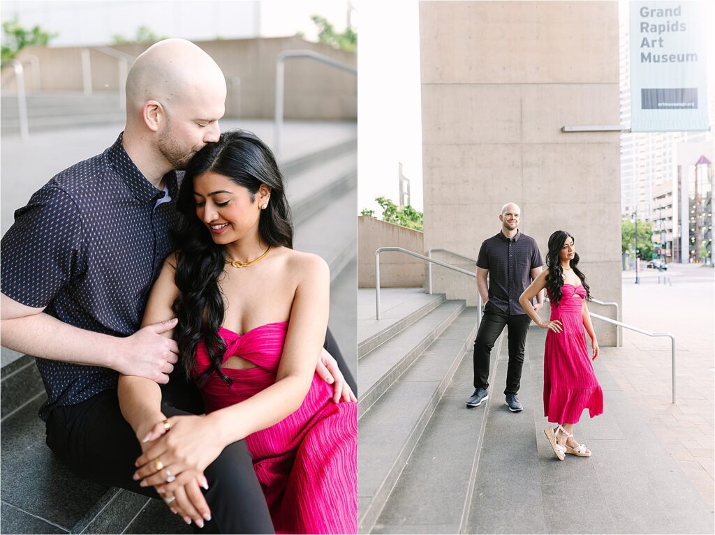 Romantic Sunset Engagement Downtown Grand Rapids Art Museum