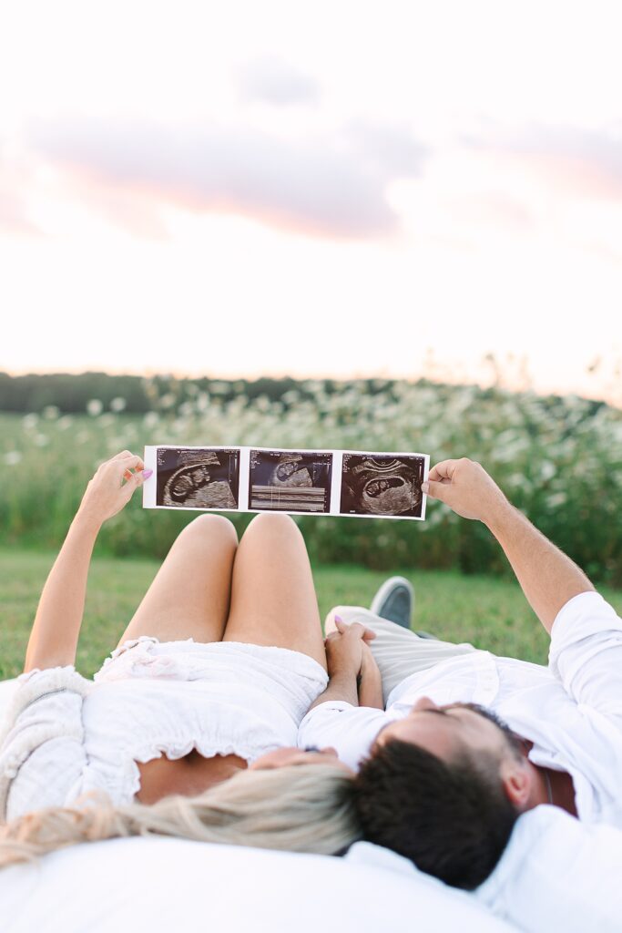 Golden Hour Pregnancy Announcement Photoshoot | Michigan Family Photographer