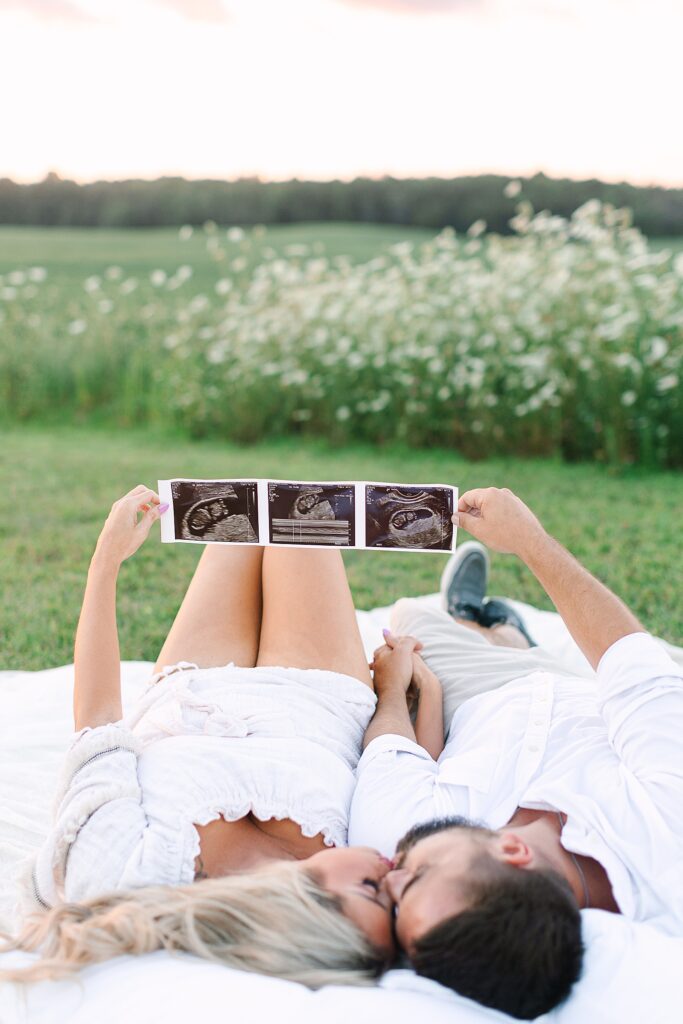 Golden Hour Pregnancy Announcement Photoshoot | Michigan Family Photographer