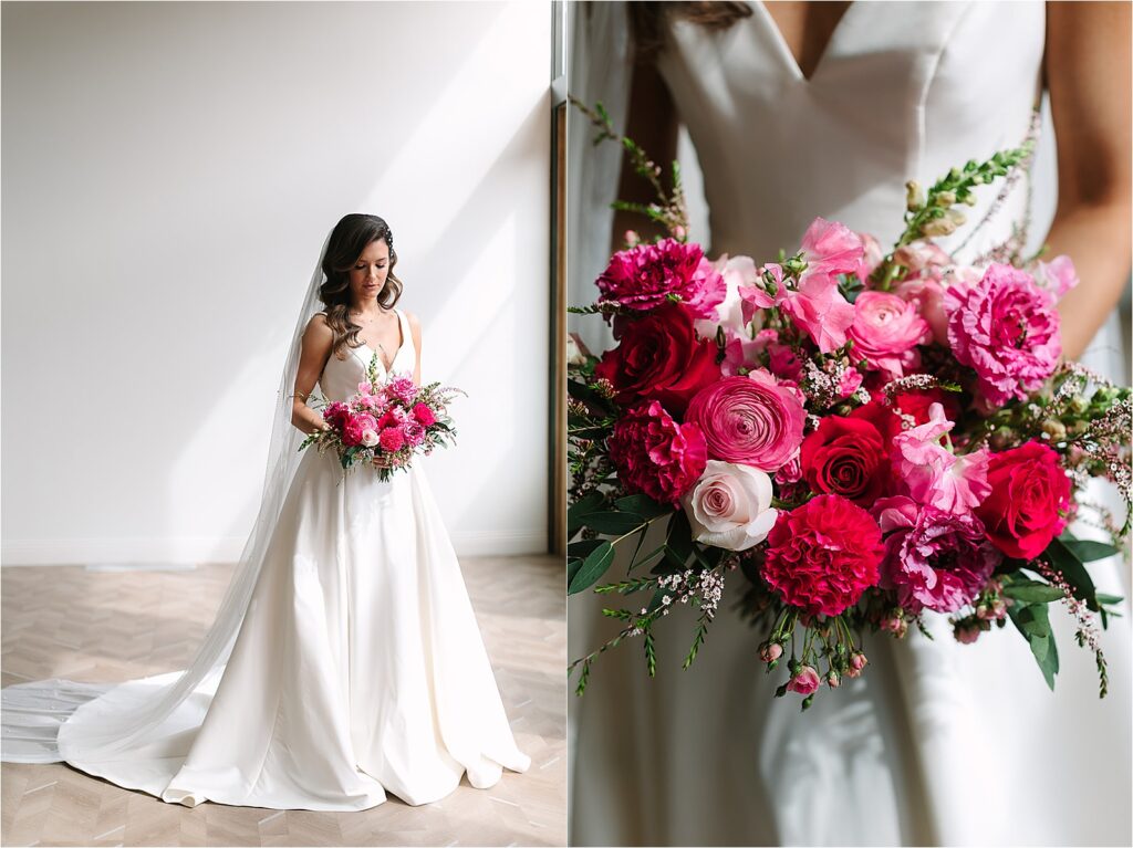 Hot pink Barbie inspired bridal bouquet Michigan photographer