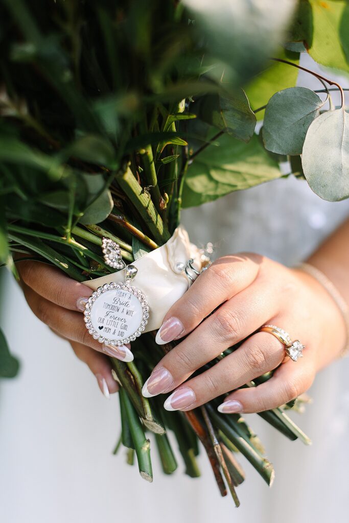 bouquet charm from brides mom and dad